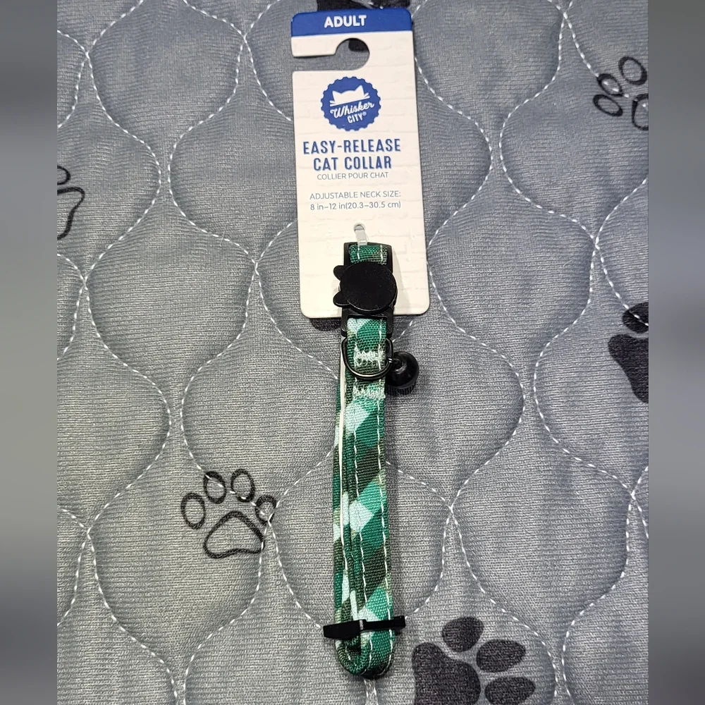 Whisker City Exclusive Green Plaid Easy Release Adult Cat Collar (8in-12in) NWT
